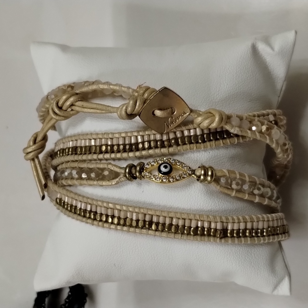 Nakamol gold cream colored beaded wrap bracelet